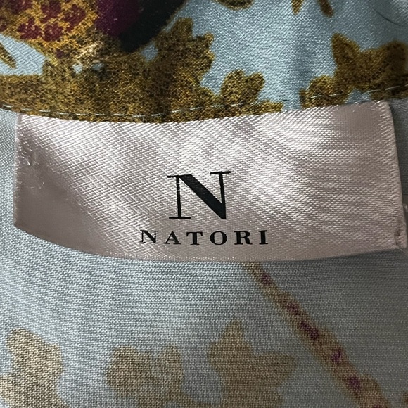 Natori Garden Melody Satin V Neck Blue & Burnt Umber Floral PJ Set, size XL - Picture 7 of 12